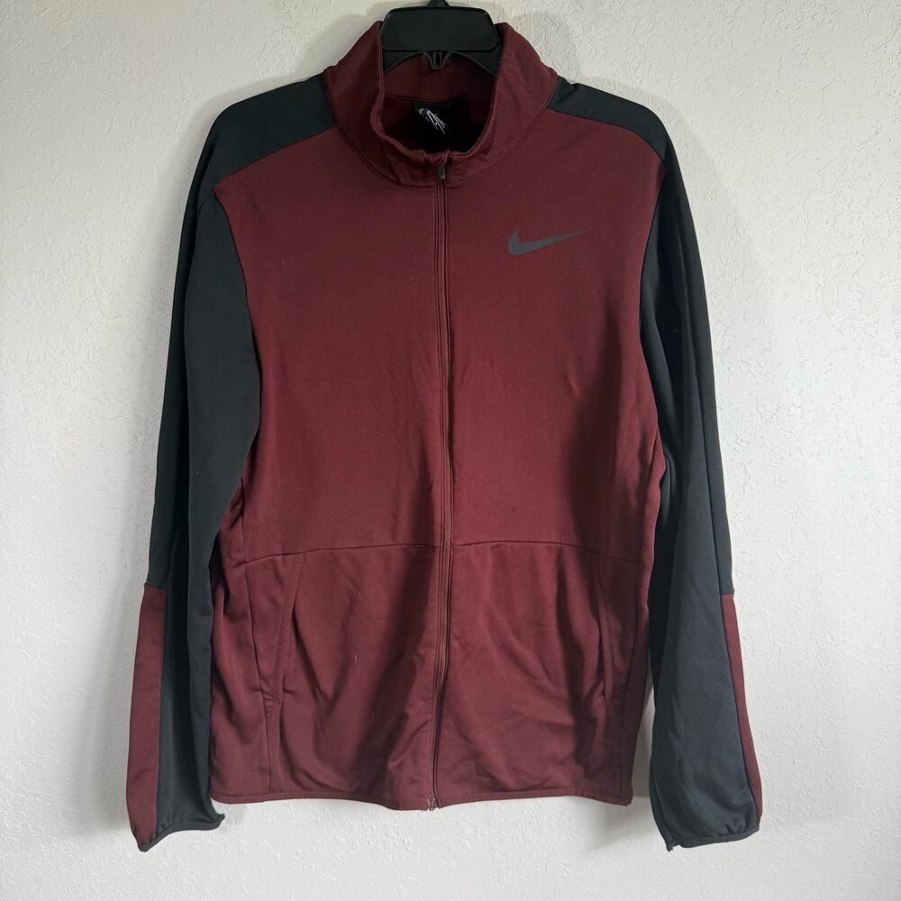 Men’s M Black and Maroon Nike Dri Fit activewear Athletic Long Sleeve Jacket
